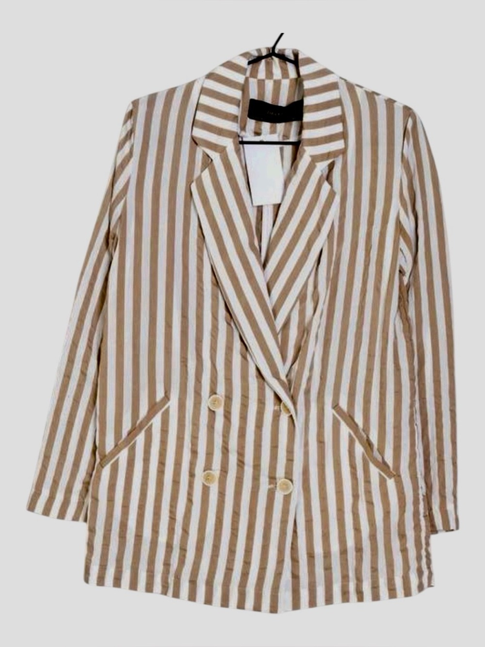 Zara Double Breasted  blazer tan and white stripes lightweight size small